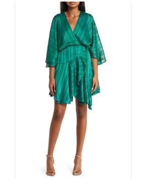BTFL-life Emerald Green Stripe Wrap Dress